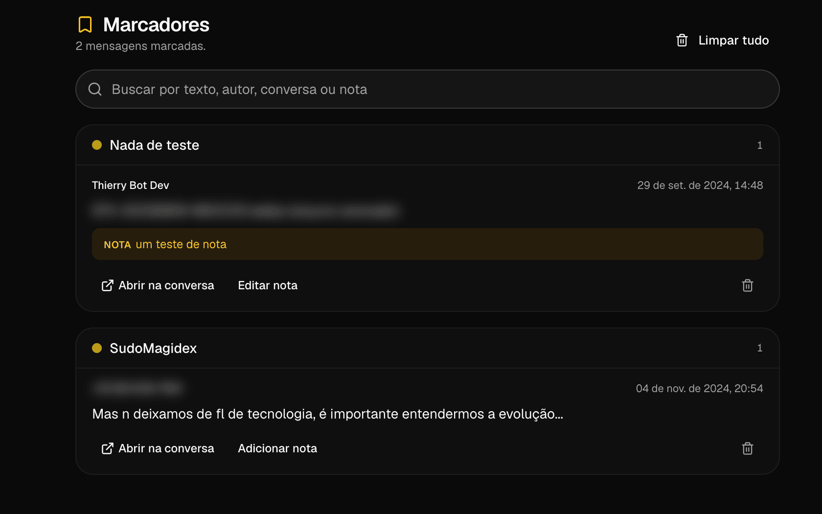 Marcadores de mensagens